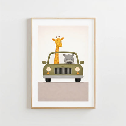 Giraffe Safari Rit - Kinderkamer Poster of Canvas wanddecoratie