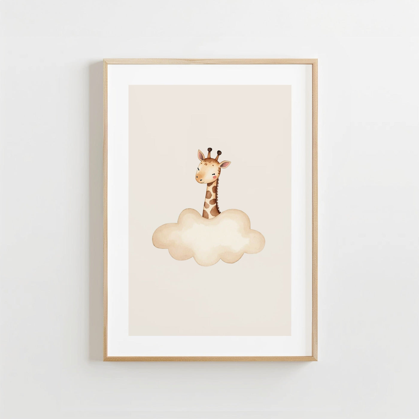 Giraffe uit Wolk - Babykamer Poster of Canvas wanddecoratie