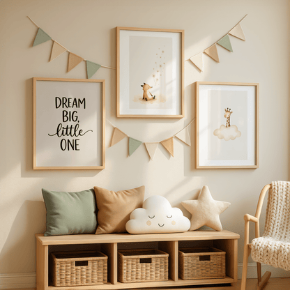 Giraffe uit Wolk - Babykamer Poster of Canvas wanddecoratie