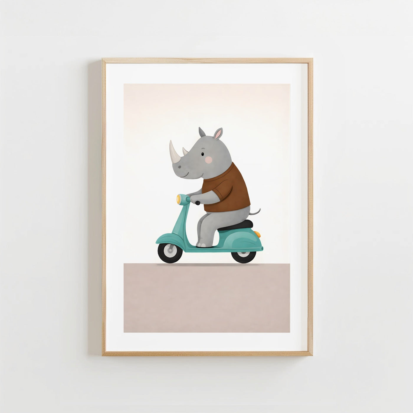 Grappige Neushoorn Scooter - Kinderkamer Poster of Canvas wanddecoratie