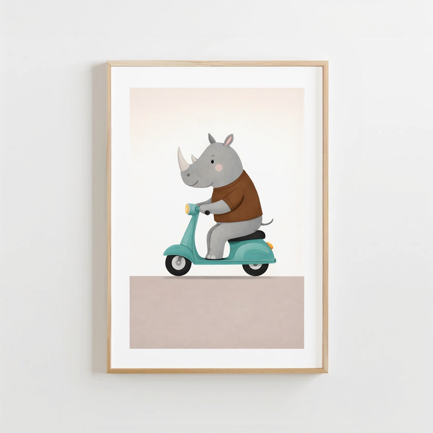 Grappige Neushoorn Scooter - Kinderkamer Poster of Canvas wanddecoratie
