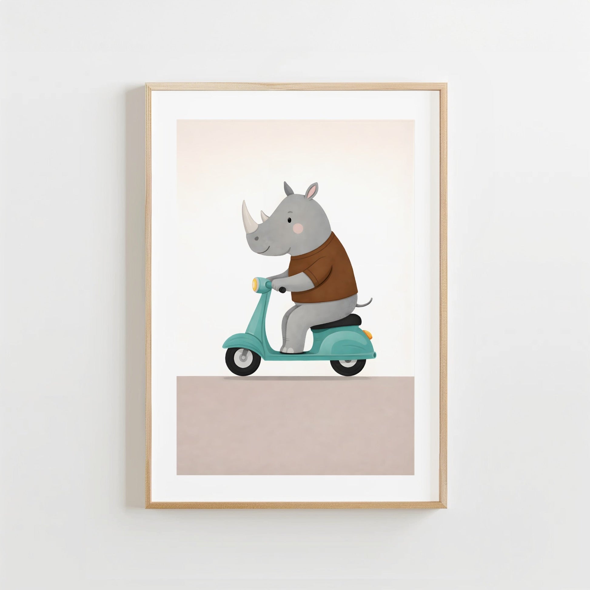 Grappige Neushoorn Scooter - Kinderkamer Poster of Canvas wanddecoratie