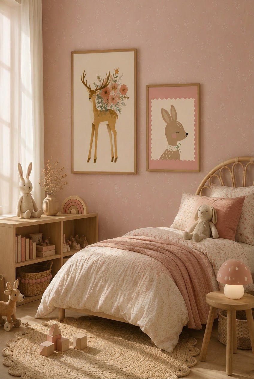 Hert met Bloemen Poster Kinderkamer | Boho Bosdieren Poster of Canvas wanddecoratie