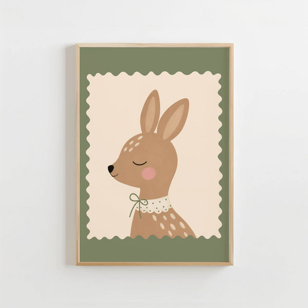 Hertje Poster Kinderkamer | Groen Bosdieren Poster of Canvas wanddecoratie