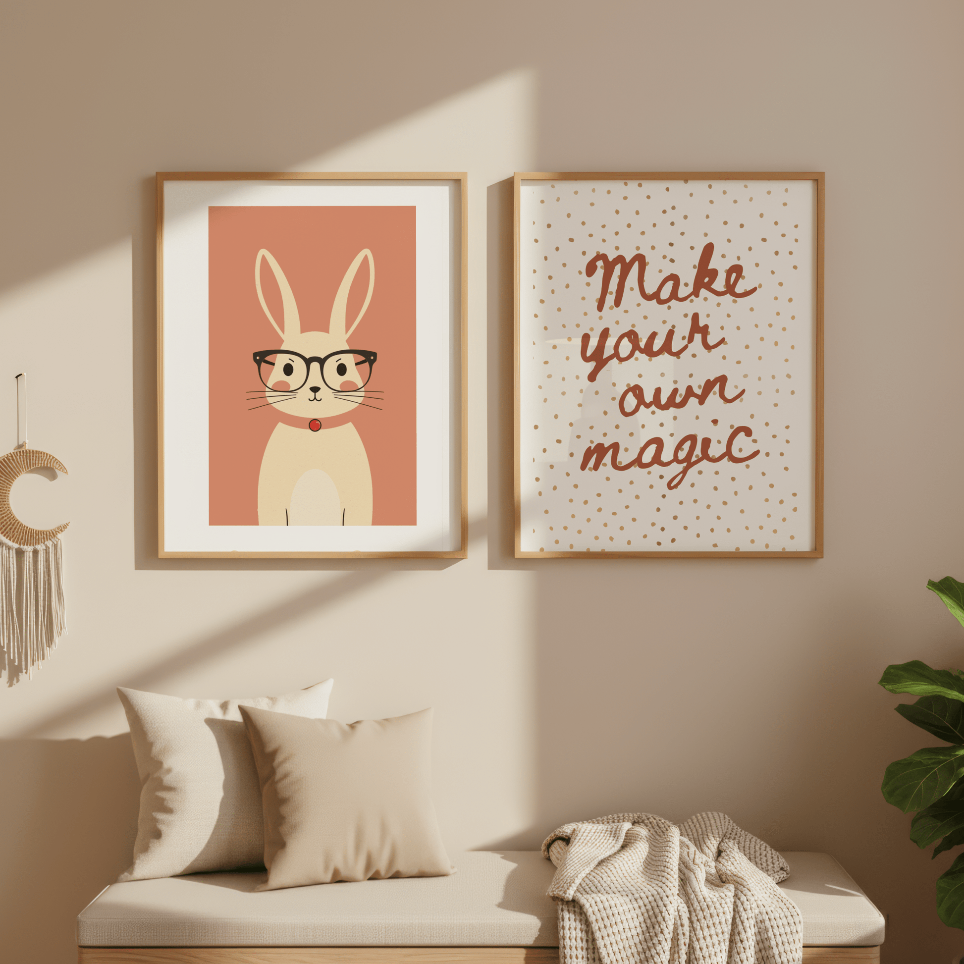 Konijn met Bril - Babykamer Poster of Canvas wanddecoratie
