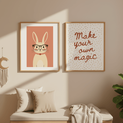 Konijn met Bril - Babykamer Poster of Canvas wanddecoratie