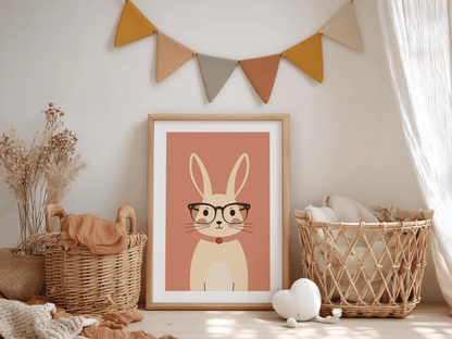 Konijn met Bril - Babykamer Poster of Canvas wanddecoratie