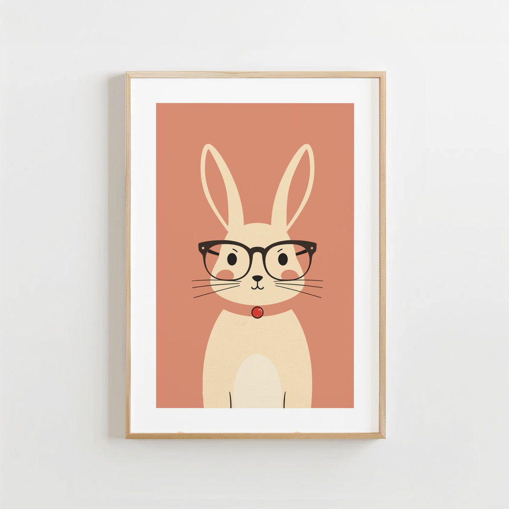 Konijn met Bril - Babykamer Poster of Canvas wanddecoratie