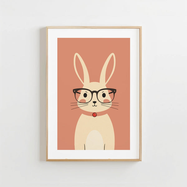 Konijn met Bril - Babykamer Poster of Canvas wanddecoratie