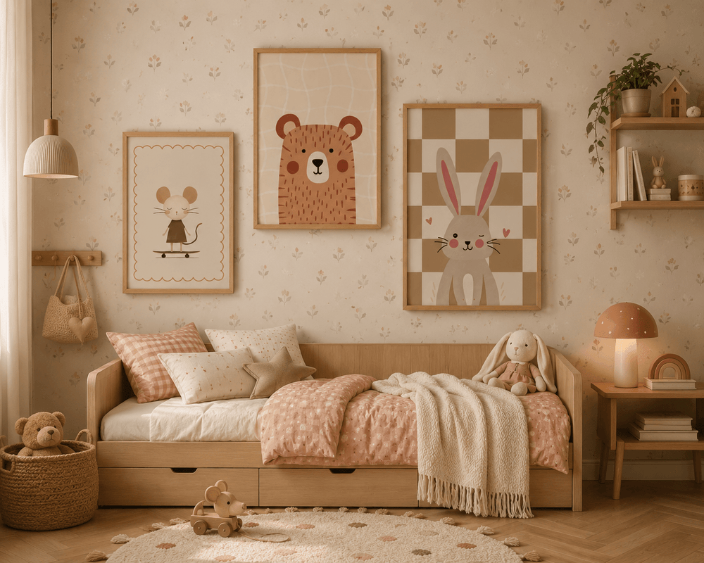 Konijn Poster Kinderkamer | Vrolijke Bosdieren Poster of Canvas wanddecoratie