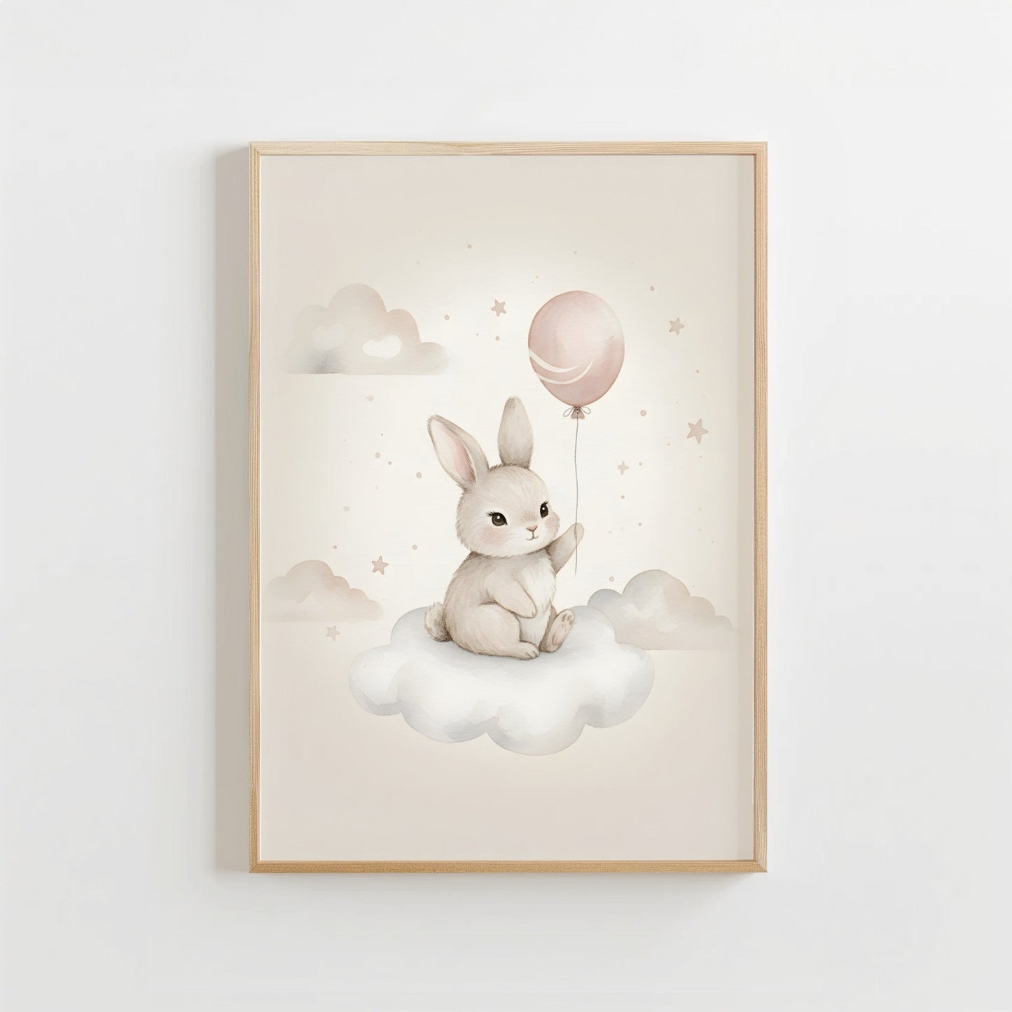 Konijntje met Ballon op Wolk - Babykamer Poster of Canvas wanddecoratie