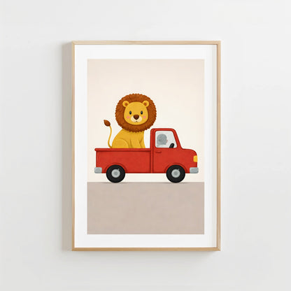 Leeuw Safari rit - Babykamer Print of Canvas wanddecoratie