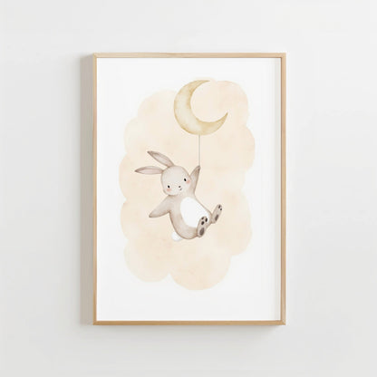 Lief konijn maan - Babykamer Poster of Canvas wanddecoratie