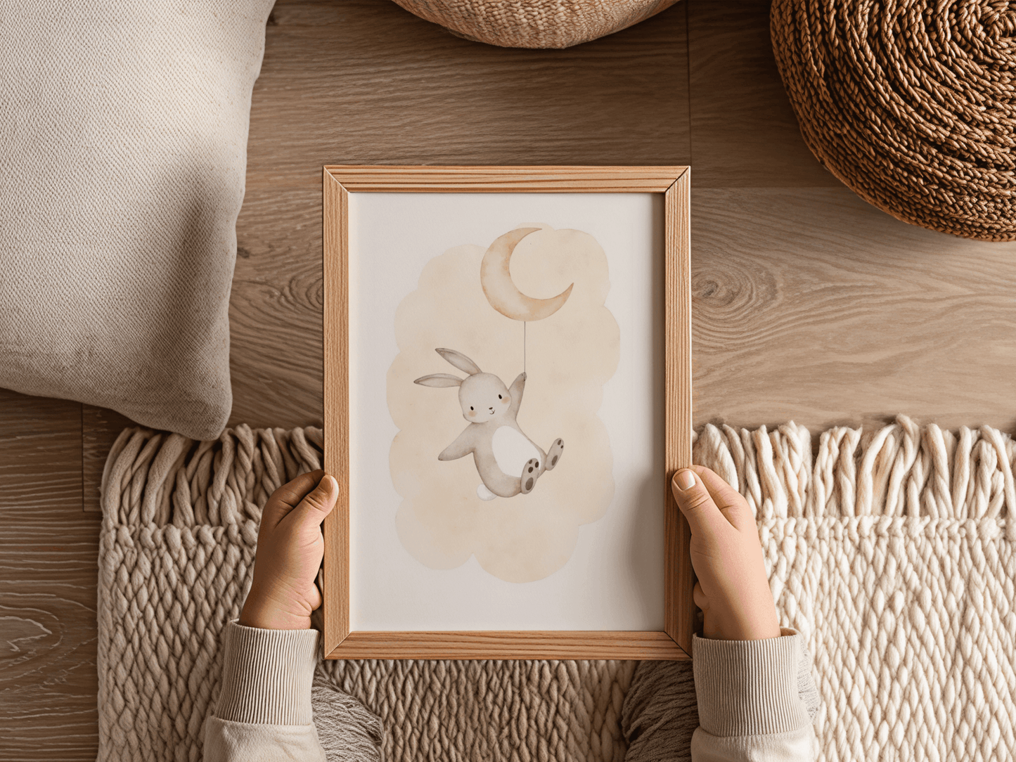 Lief konijn maan - Babykamer Poster of Canvas wanddecoratie