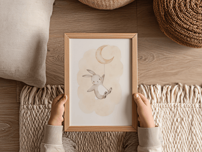 Lief konijn maan - Babykamer Poster of Canvas wanddecoratie