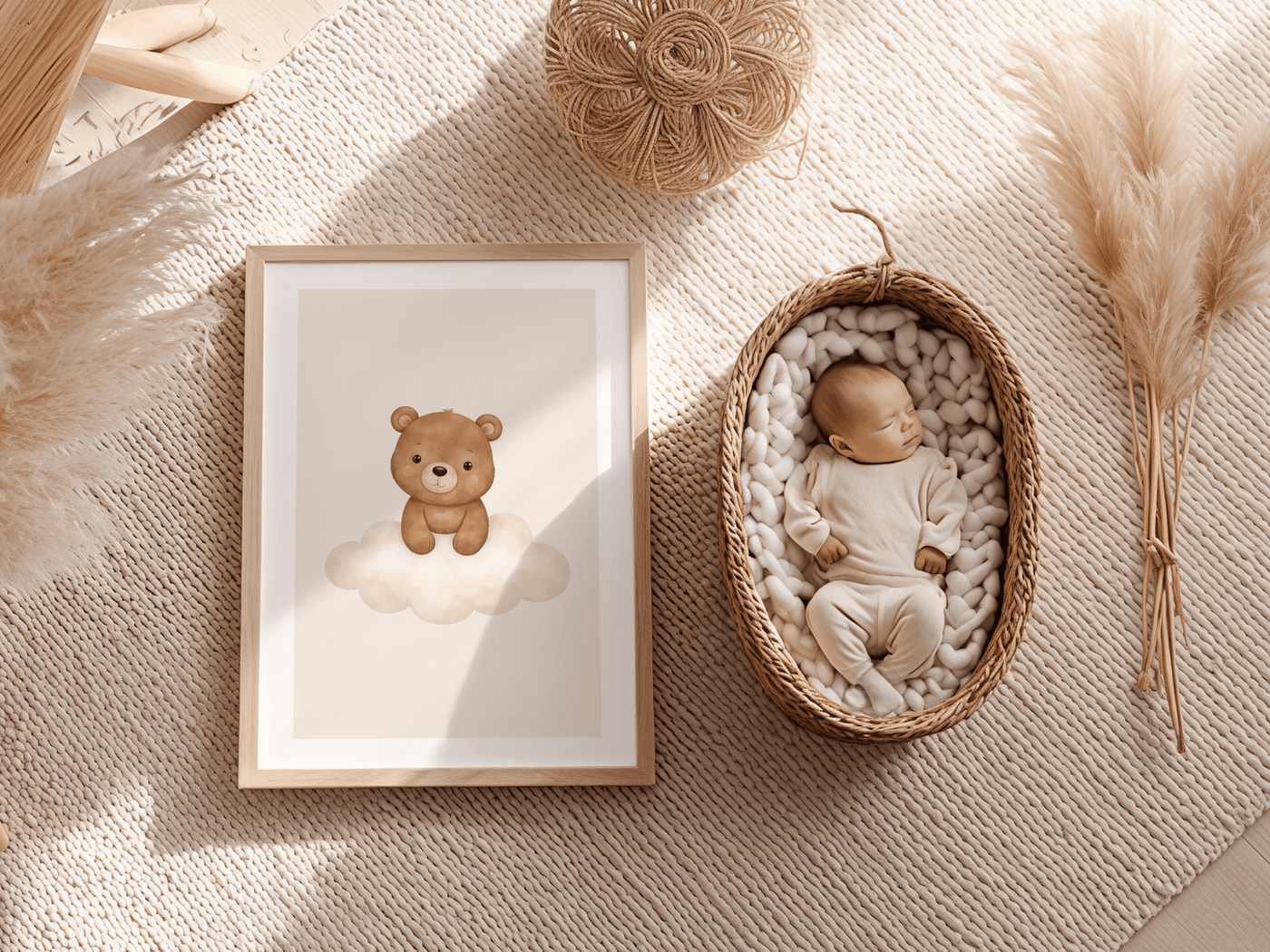 Lieve Beer Wolk - Babykamer Poster of Canvas wanddecoratie
