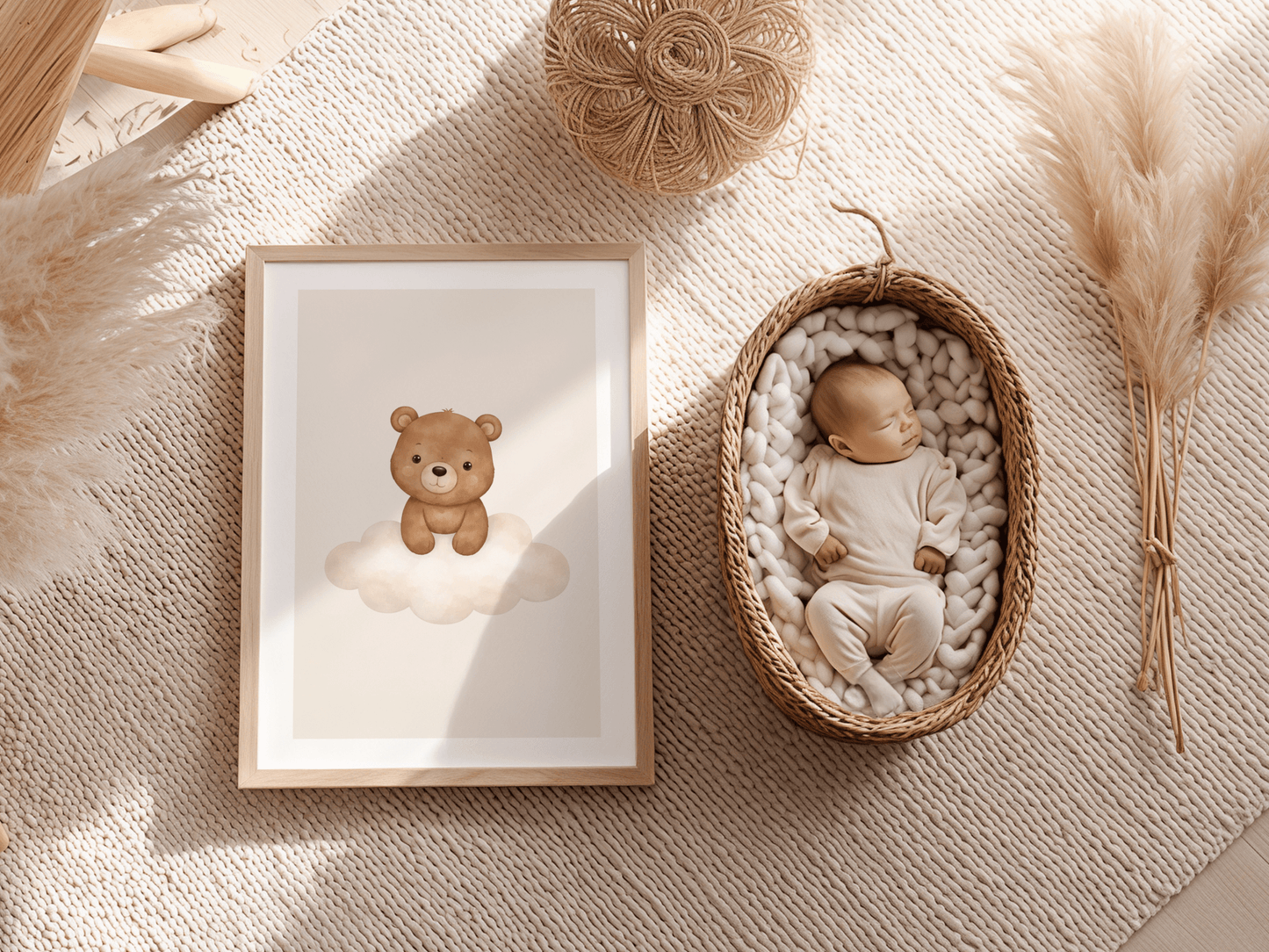 Lieve Beer Wolk - Babykamer Poster of Canvas wanddecoratie