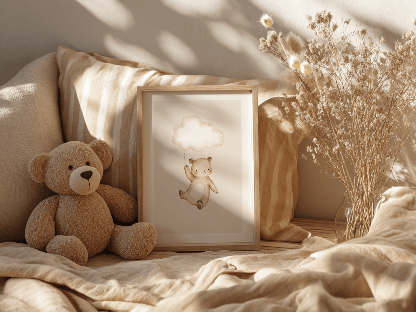 Lieve Beer Wolk - Kinderkamer Poster of Canvas wanddecoratie