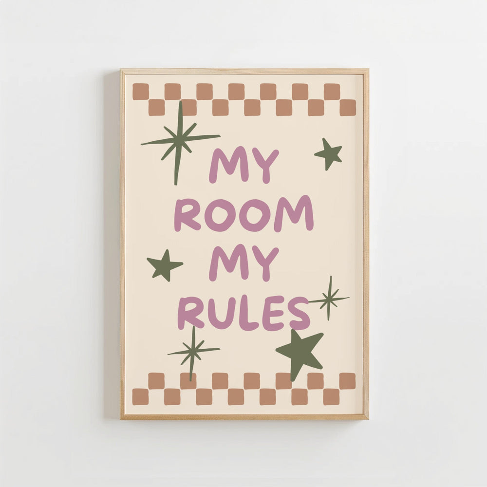 My Room My Rules Poster Kinderkamer | Stoere Tekst Poster of Canvas wanddecoratie