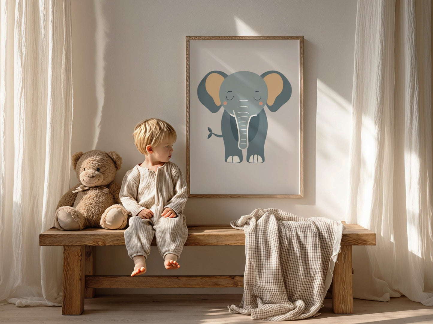 Olifant Poster Babykamer | Neutrale Dierenposter Kinderkamer of Canvas wanddecoratie