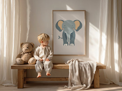 Olifant Poster Babykamer | Neutrale Dierenposter Kinderkamer of Canvas wanddecoratie