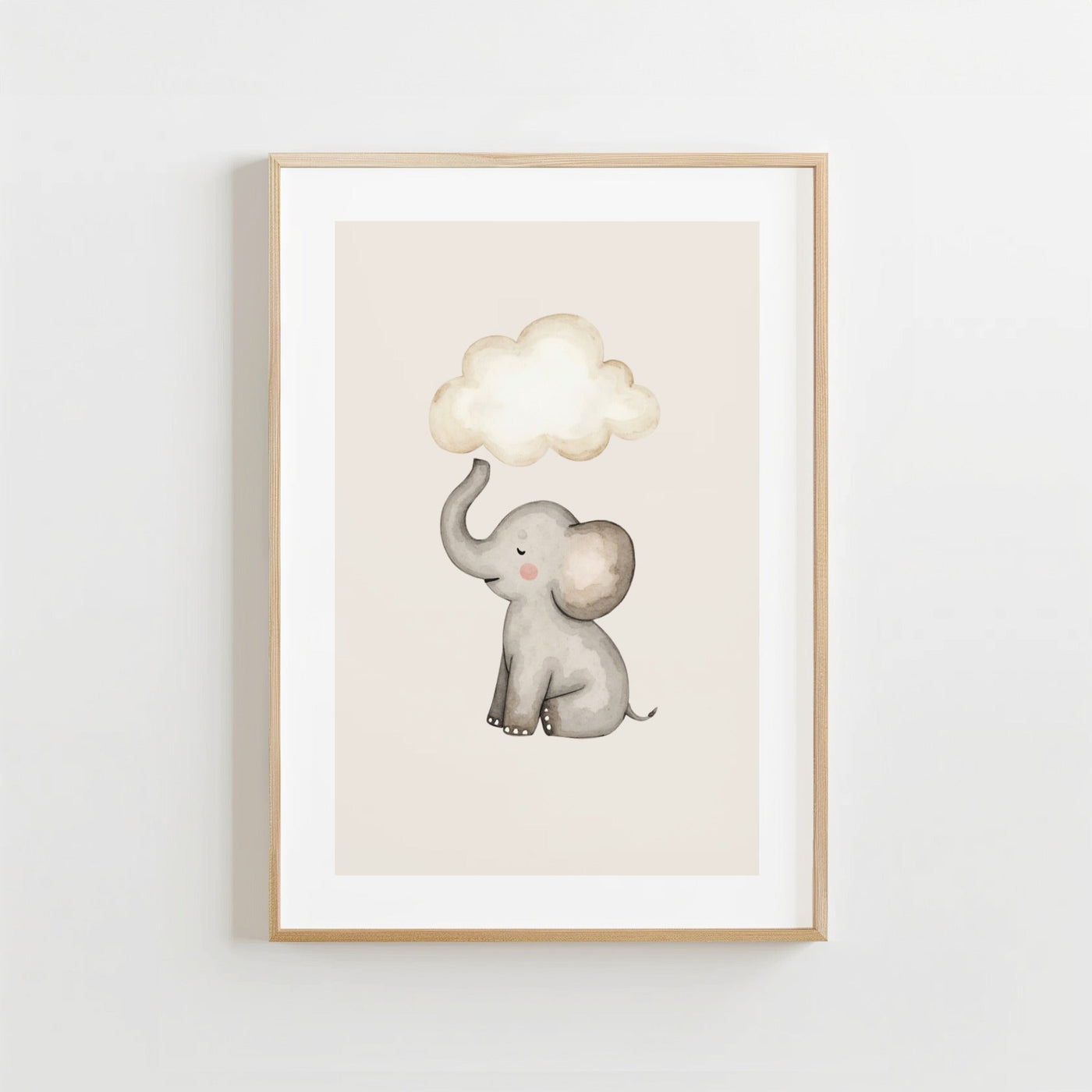 Olifantje met wolk - Babykamer Poster of Canvas wanddecoratie