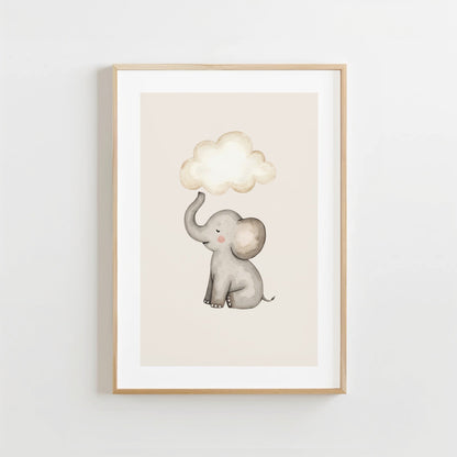Olifantje met wolk - Babykamer Poster of Canvas wanddecoratie