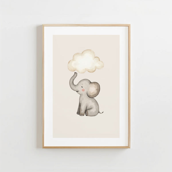 Olifantje met wolk - Babykamer Poster of Canvas wanddecoratie