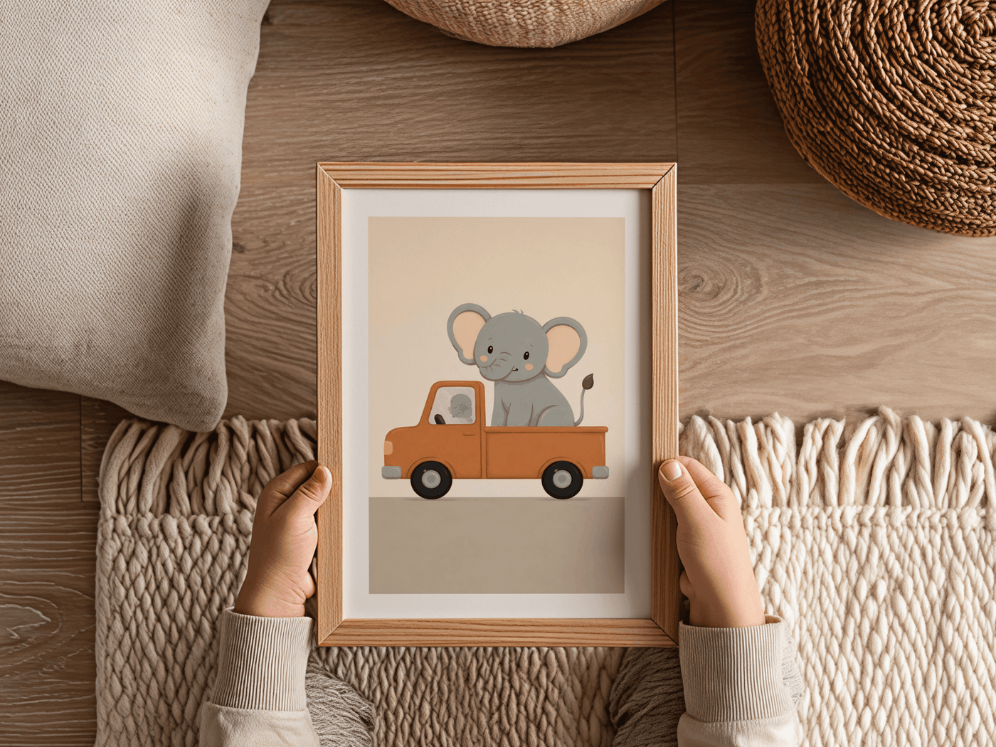 Olifantje Pickup Auto - Babykamer Poster of Canvas wanddecoratie