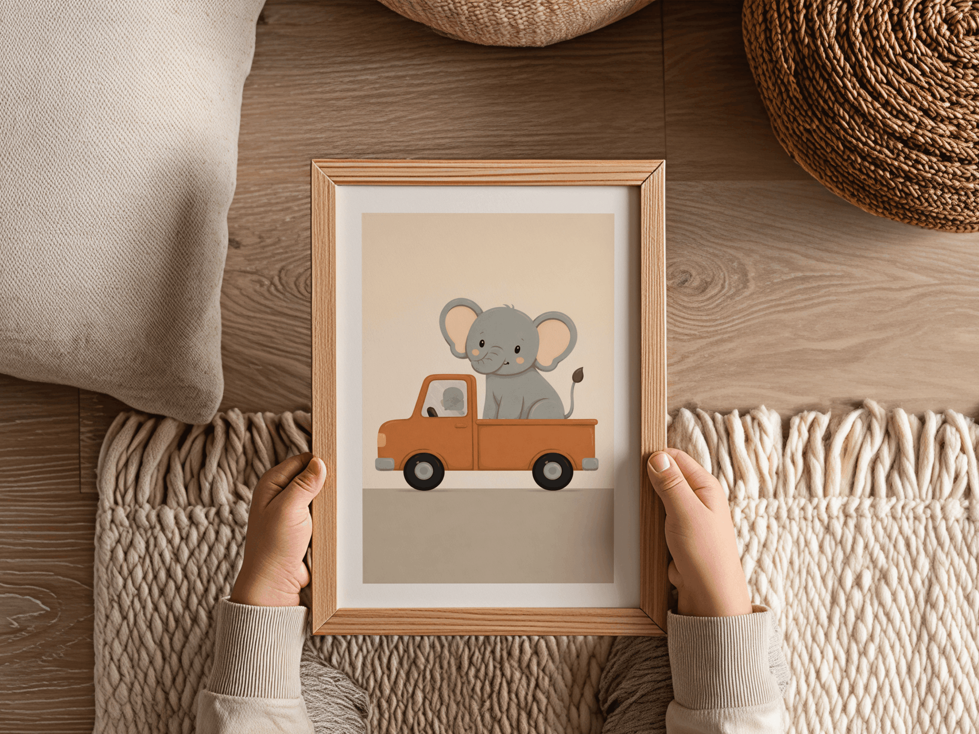 Olifantje Pickup Auto - Babykamer Poster of Canvas wanddecoratie