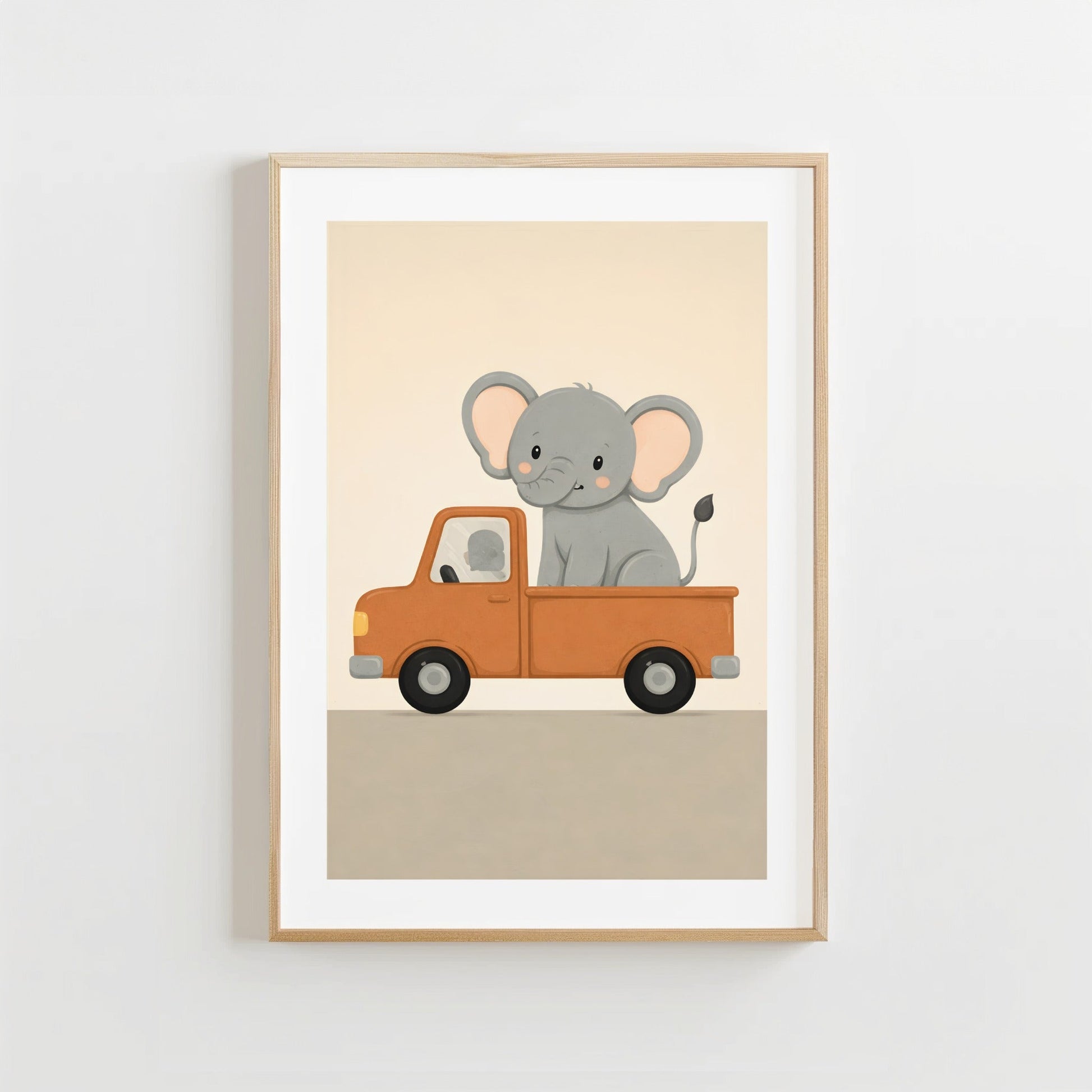 Olifantje Pickup Auto - Babykamer Poster of Canvas wanddecoratie