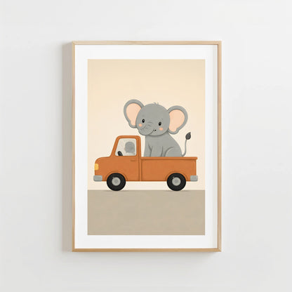 Olifantje Pickup Auto - Babykamer Poster of Canvas wanddecoratie