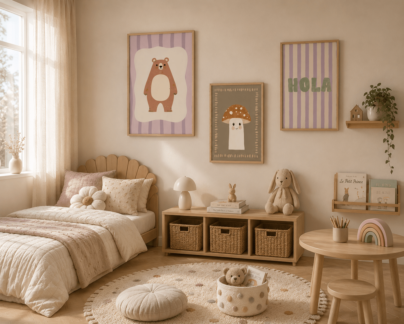 Paddenstoel Poster Kinderkamer | Lieve Bos Illustratie of Canvas wanddecoratie