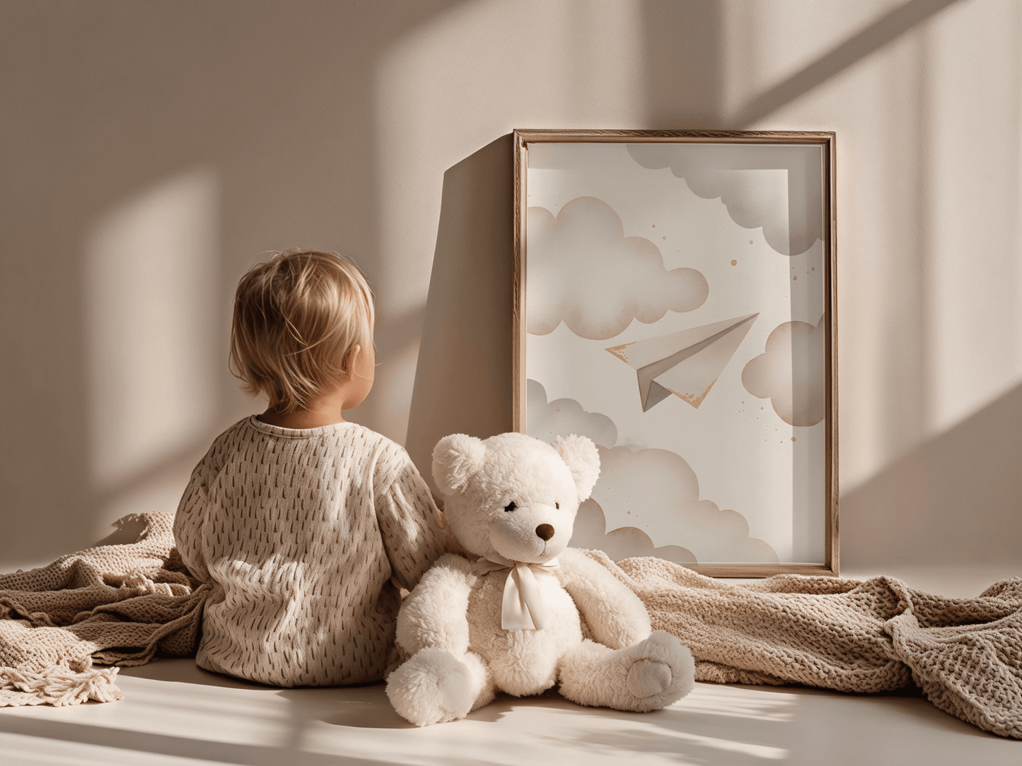 Papieren vliegtuigje - Babykamer Poster of Canvas wanddecoratie