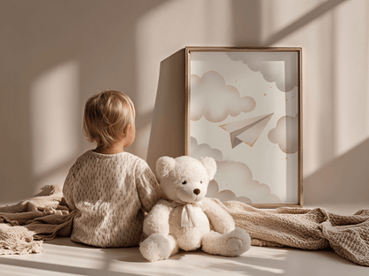 Papieren vliegtuigje - Babykamer Poster of Canvas wanddecoratie