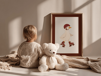 Rolschaats Eend - Kinderkamer Poster of Canvas wanddecoratie