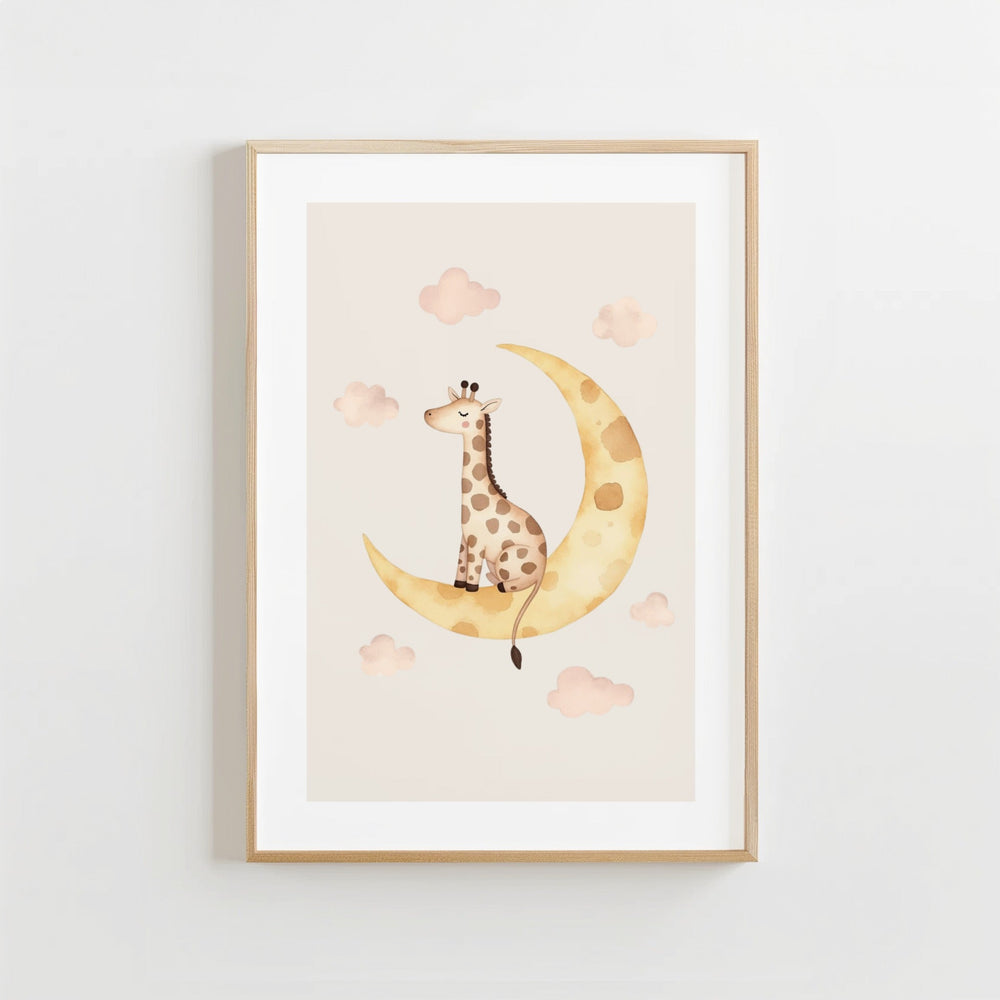 Slapende Giraffe Maan - Babykamer Poster of Canvas wanddecoratie