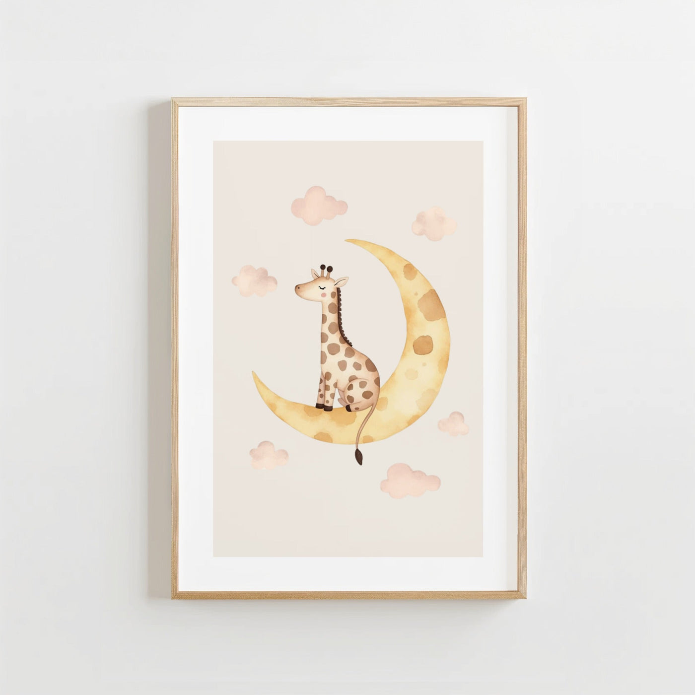 Slapende Giraffe Maan - Babykamer Poster of Canvas wanddecoratie