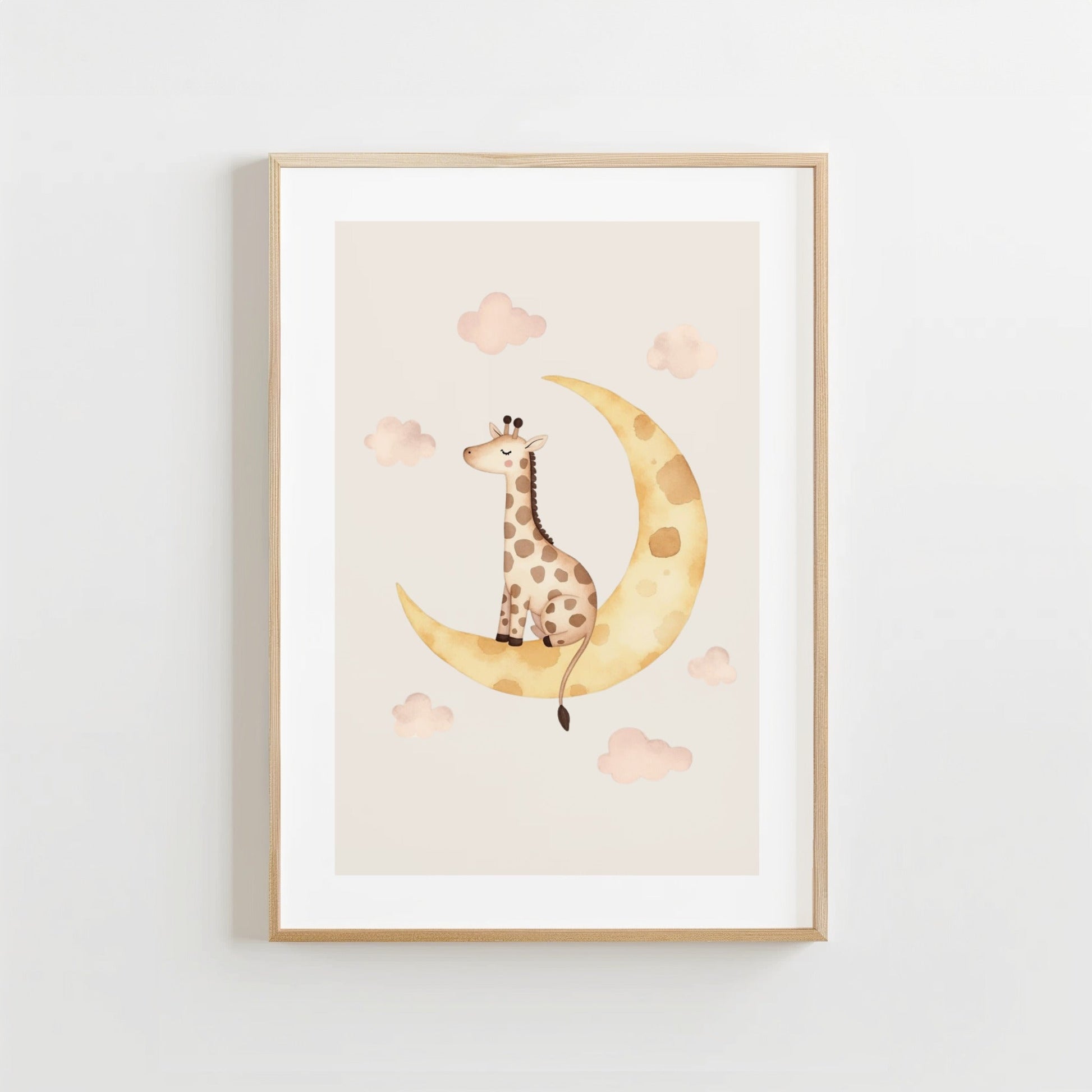 Slapende Giraffe Maan - Babykamer Poster of Canvas wanddecoratie
