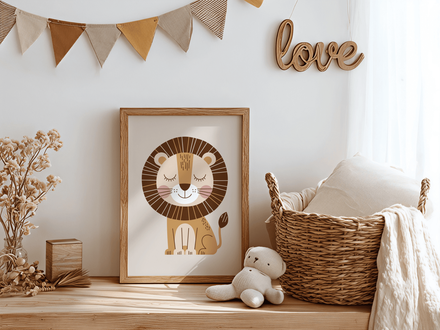Slapende Leeuw - Kinderkamer Poster of Canvas wanddecoratie