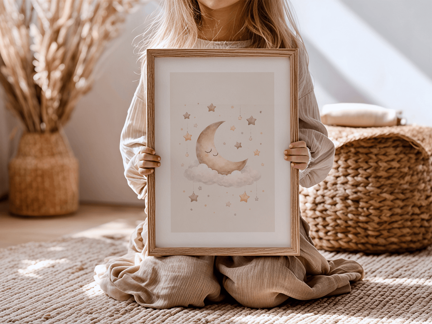 Slapende Maan - Babykamer Poster of Canvas wanddecoratie