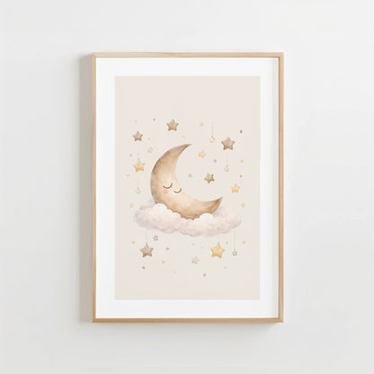 Slapende Maan - Babykamer Poster of Canvas wanddecoratie