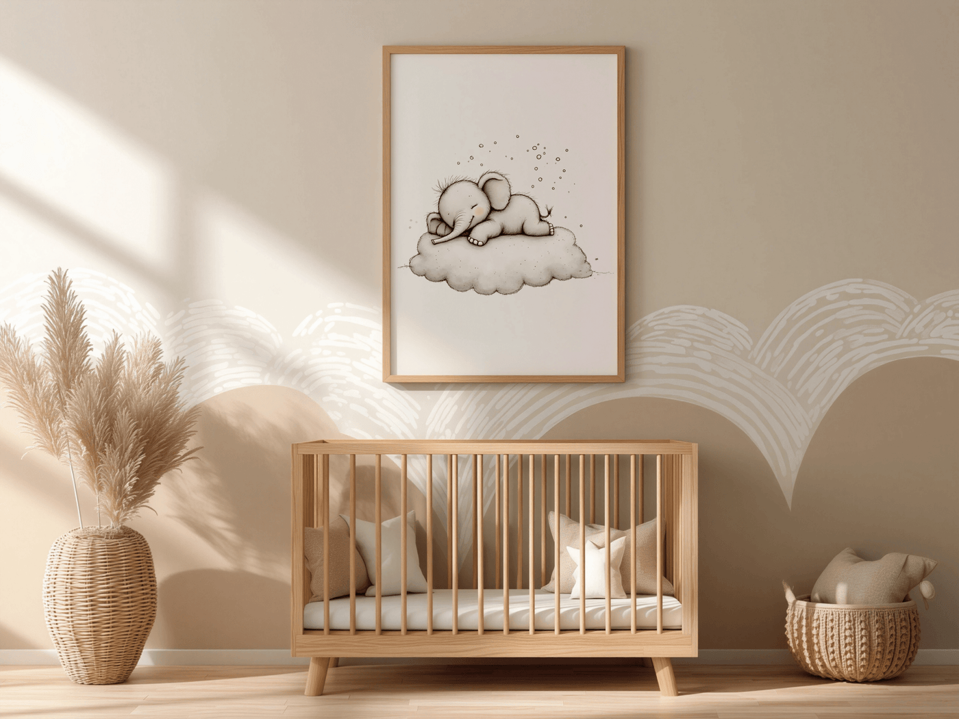 Slapende Olifant - Babykamer Poster of Canvas wanddecoratie