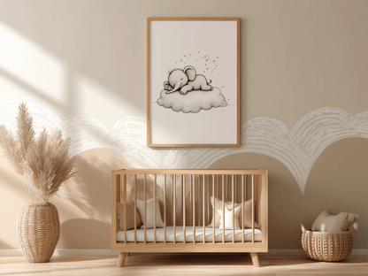 Slapende Olifant - Babykamer Poster of Canvas wanddecoratie