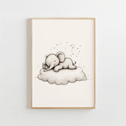 Slapende Olifant - Babykamer Poster of Canvas wanddecoratie