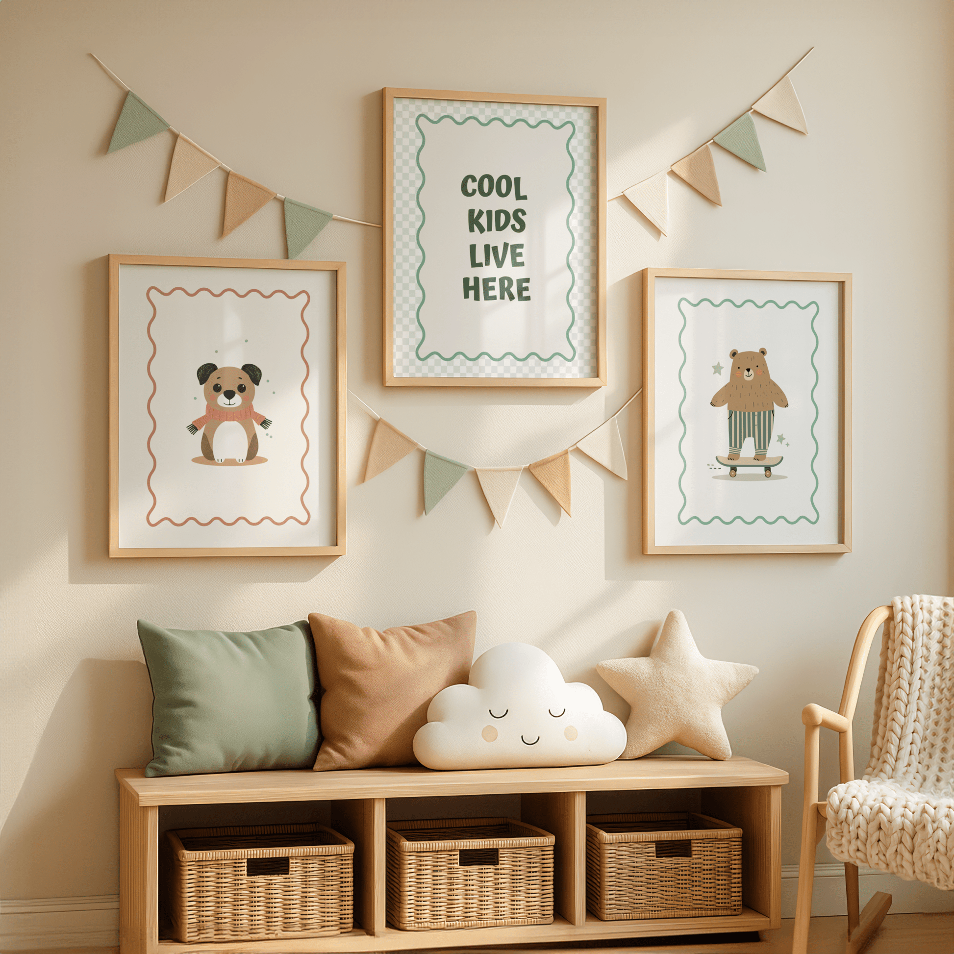 Speelse Beer Skateboard Leuke Muurkunst Kinderkamer Decoratie of Canvas wanddecoratie