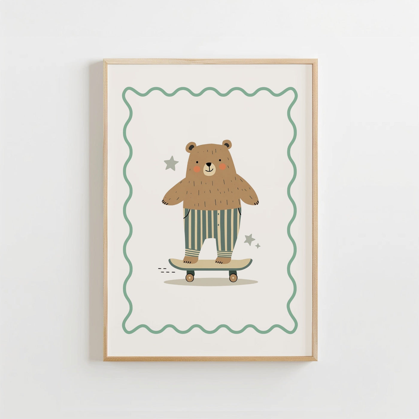 Speelse Beer Skateboard Leuke Muurkunst Kinderkamer Decoratie of Canvas wanddecoratie