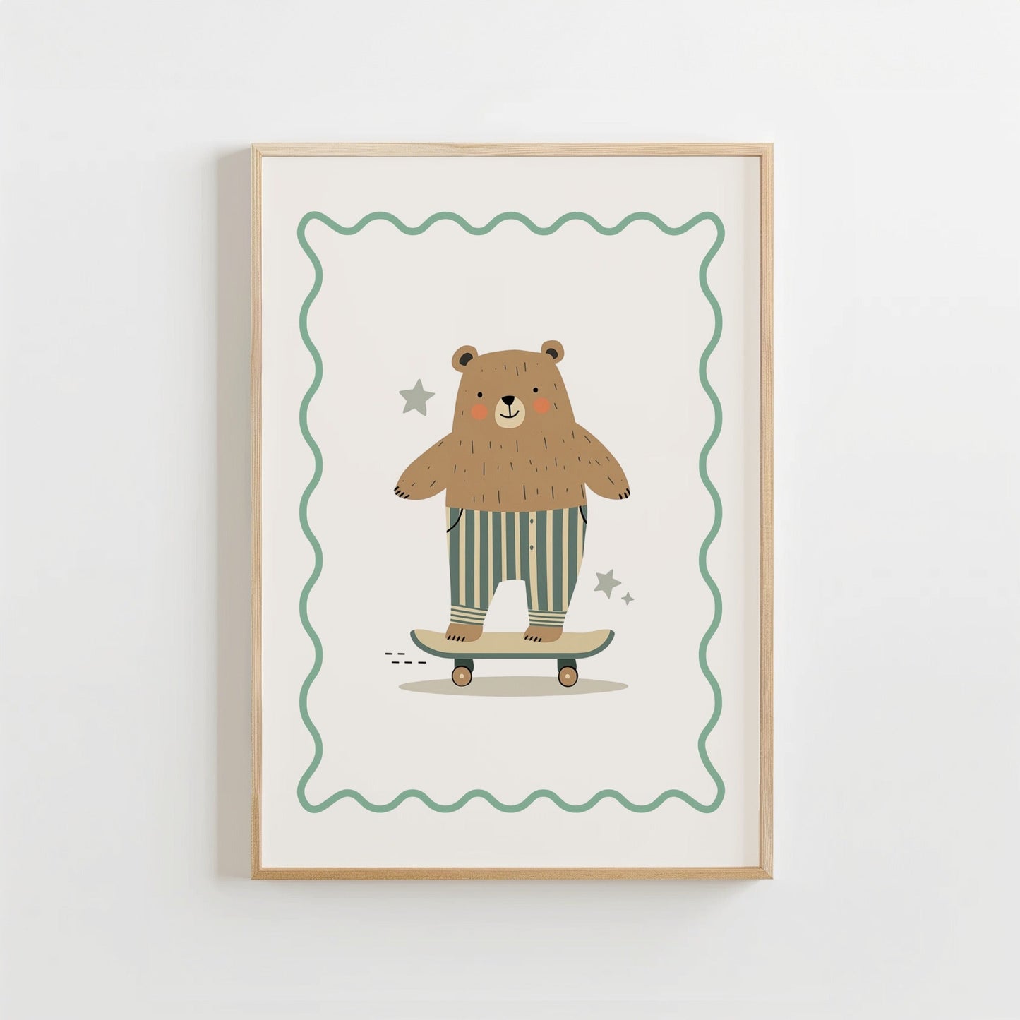 Speelse Beer Skateboard Leuke Muurkunst Kinderkamer Decoratie of Canvas wanddecoratie