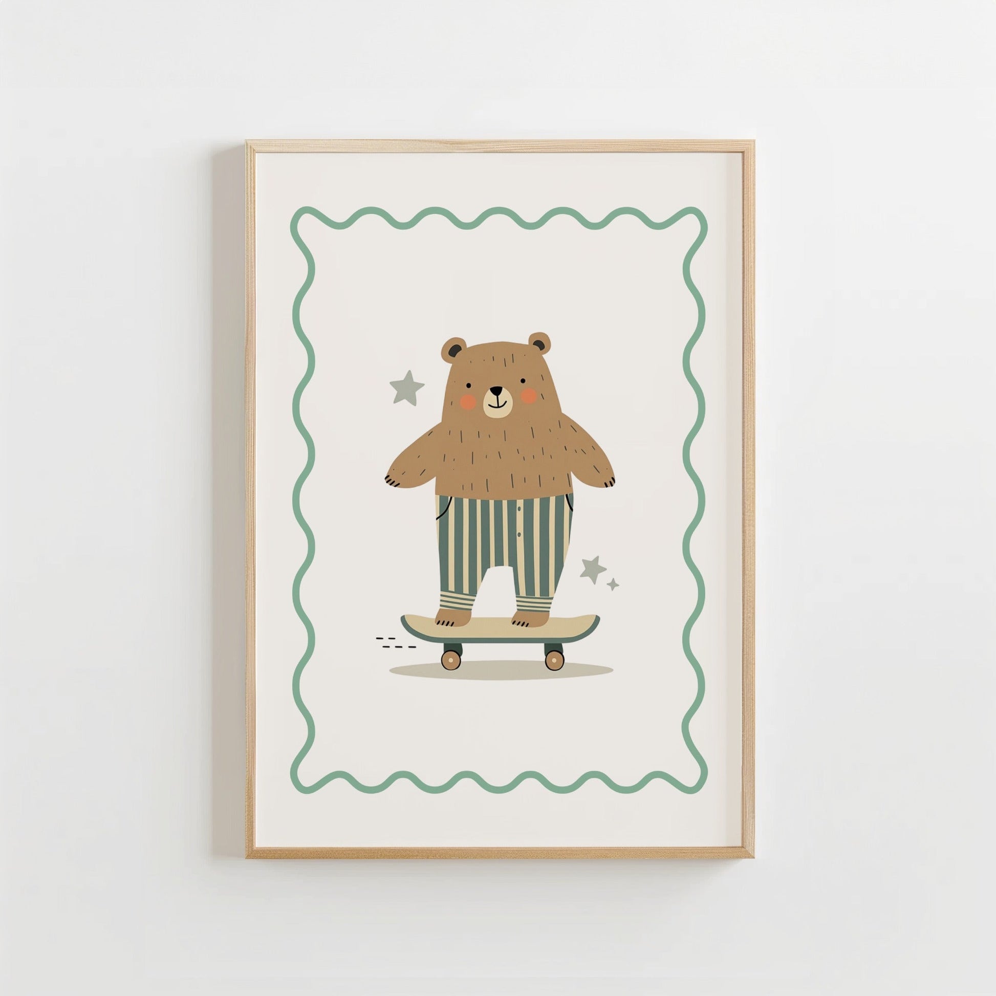Speelse Beer Skateboard Leuke Muurkunst Kinderkamer Decoratie of Canvas wanddecoratie