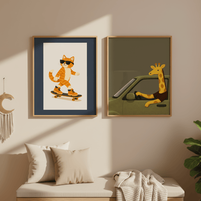 Stoere Skaterkat - Kinderkamer Poster of Canvas wanddecoratie